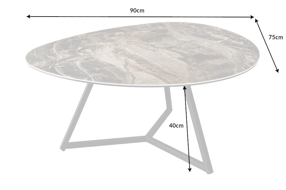 Couchtisch MARVELOUS 90cm Keramik taupe Hartglas