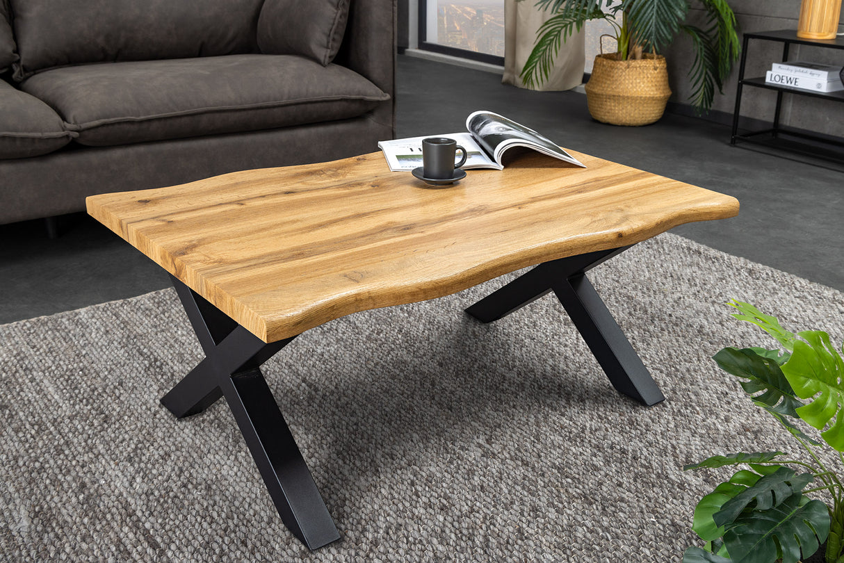 Couchtisch WILD 90cm Tischplatte 30mm X-Beine Wildeiche Optik natur