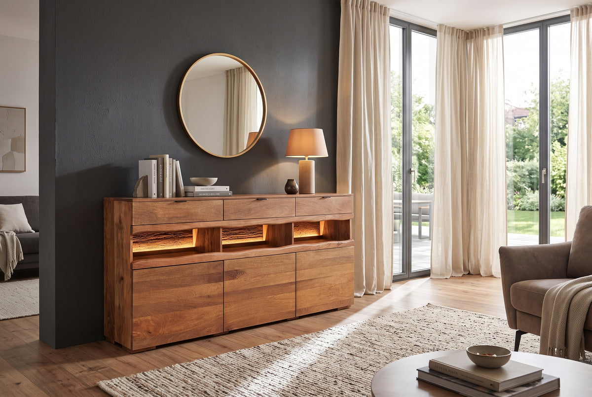 Sideboard GRAND MANGO 180cm mango wood brown w/ remote-controlled LED light