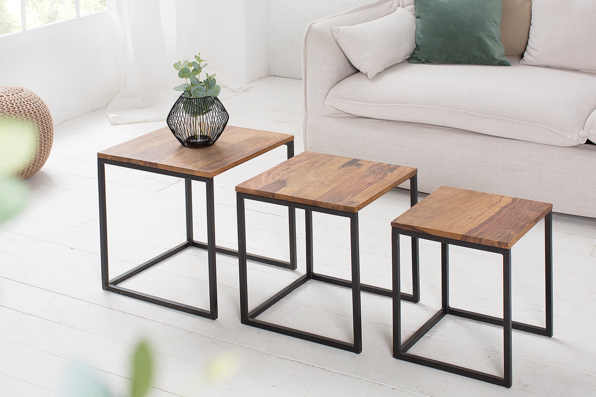 Beistelltisch ELEMENTS 30-40cm 3er Set Sheesham Holz