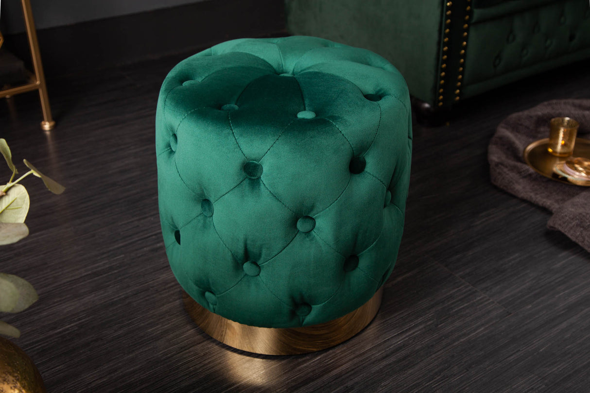 Hocker MODERN BAROCK 35cm Samt grün gold