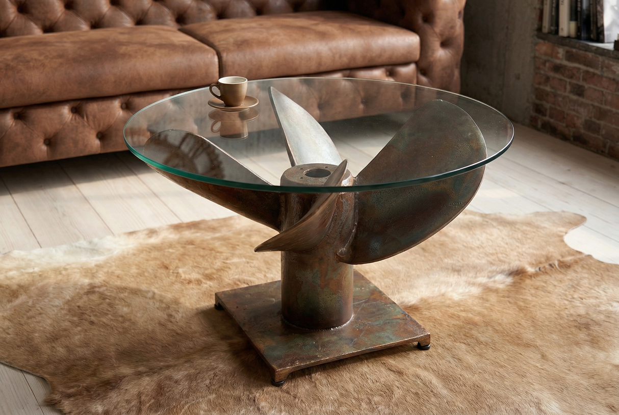 Coffee table OCEAN 60cm base part antique copper w/o glass plate