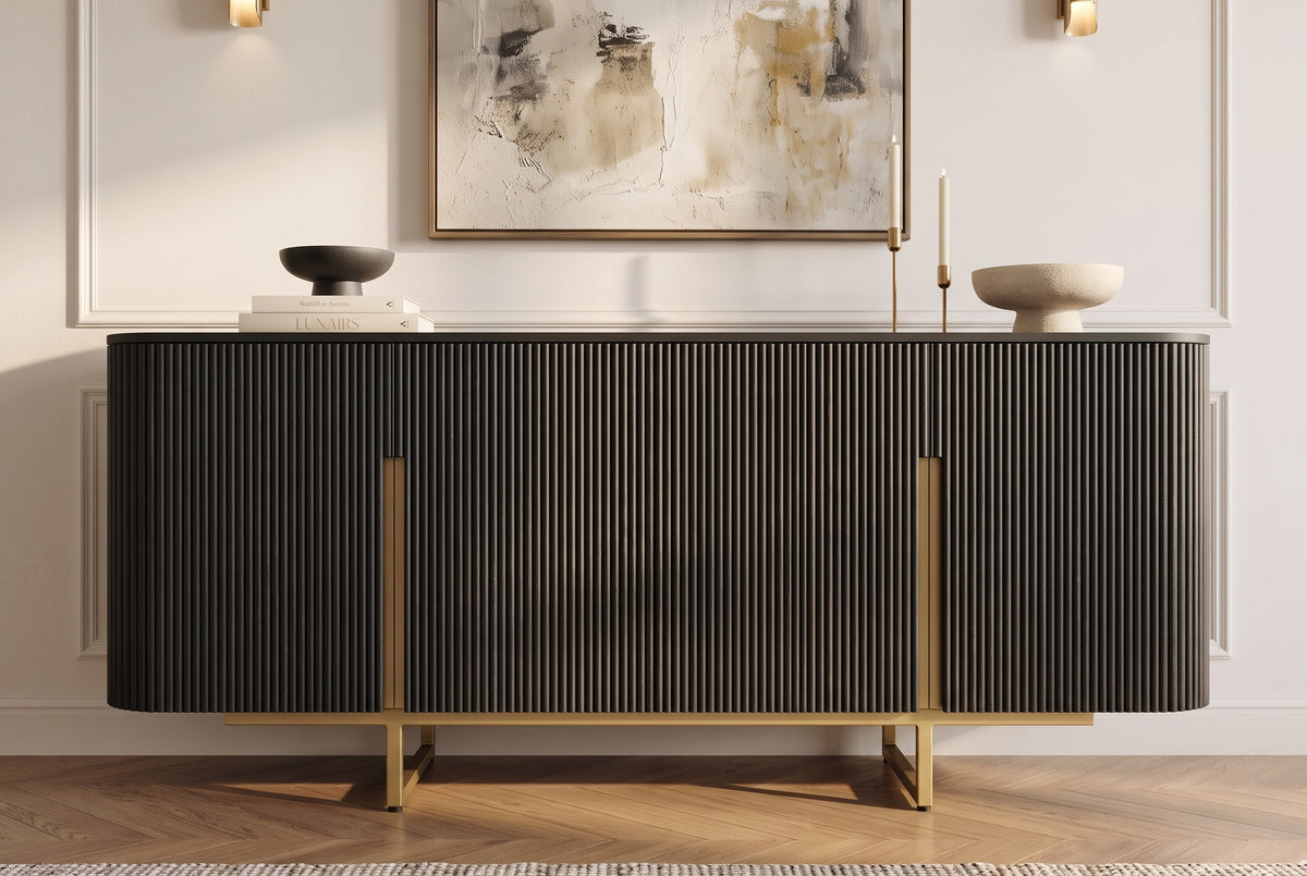 Sideboard GATSBY 160cm retro style mango wood black gold