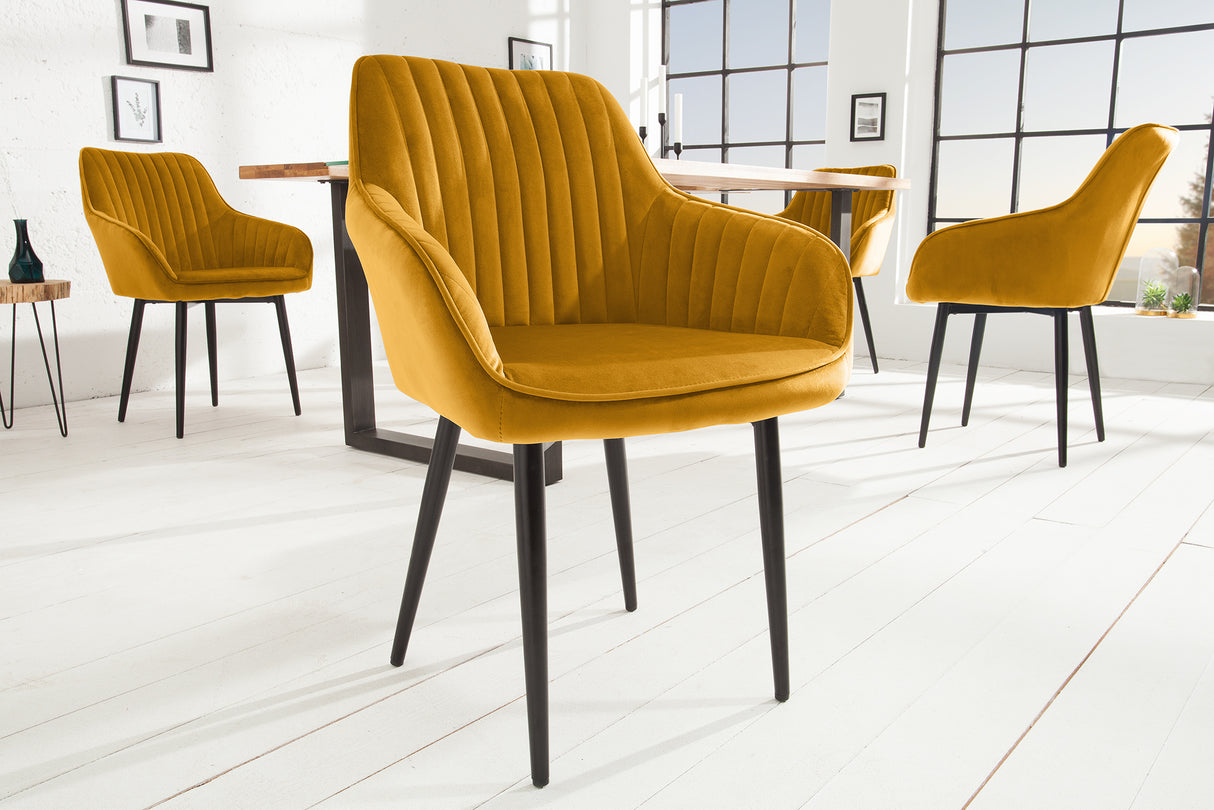 Chair TURIN with armrests velvet mustard yellow