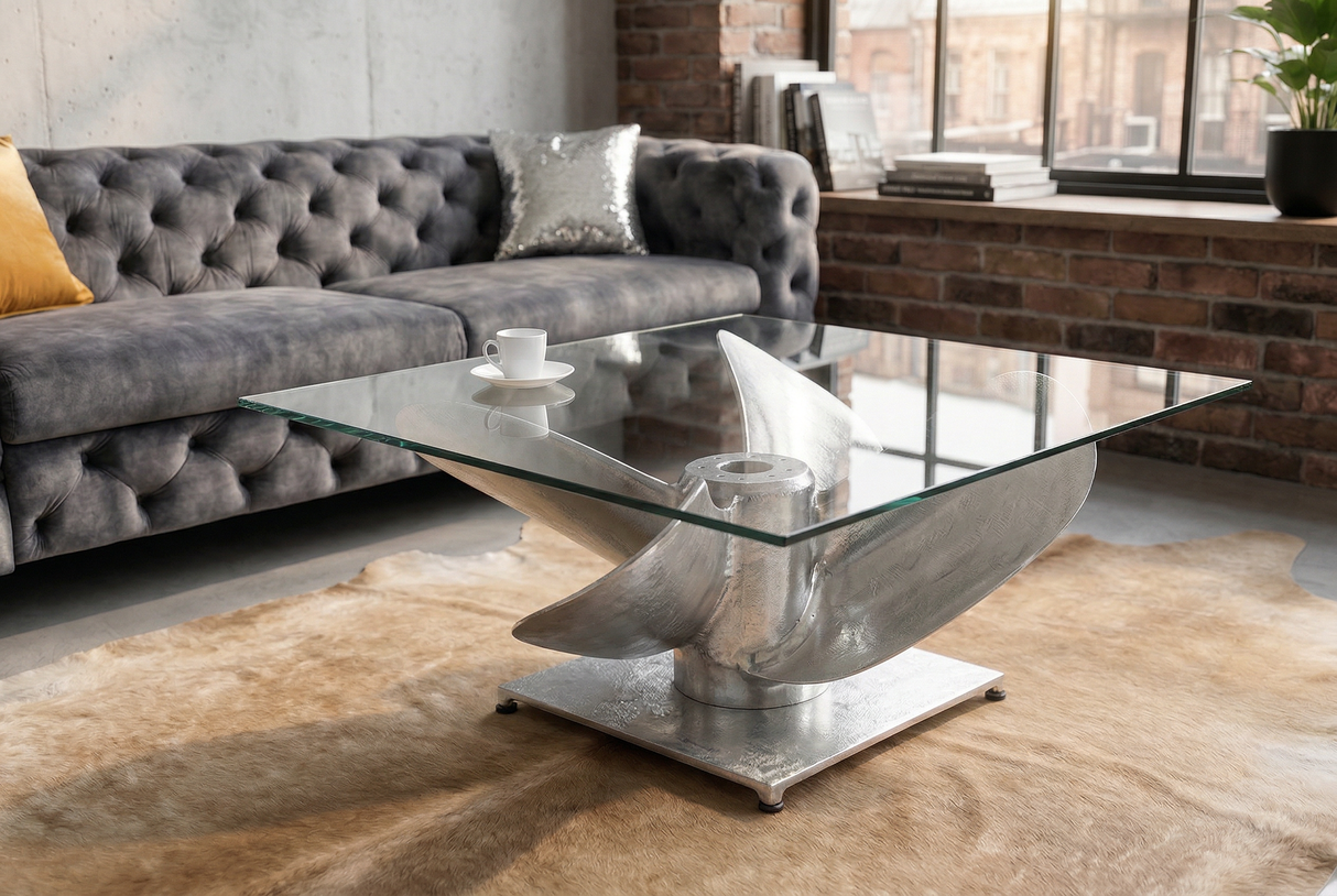Couchtisch OCEAN 85cm Gestell silber ohne Glasplatte