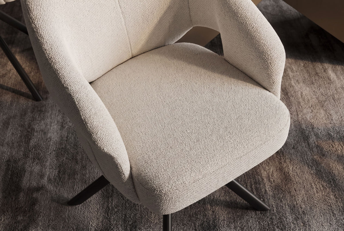 Drehstuhl BELLAGIO 180° Auto-Return-Funktion mit Armlehnen Rückenlehnenaussparungen Chenille beige Metallgestell schwarz