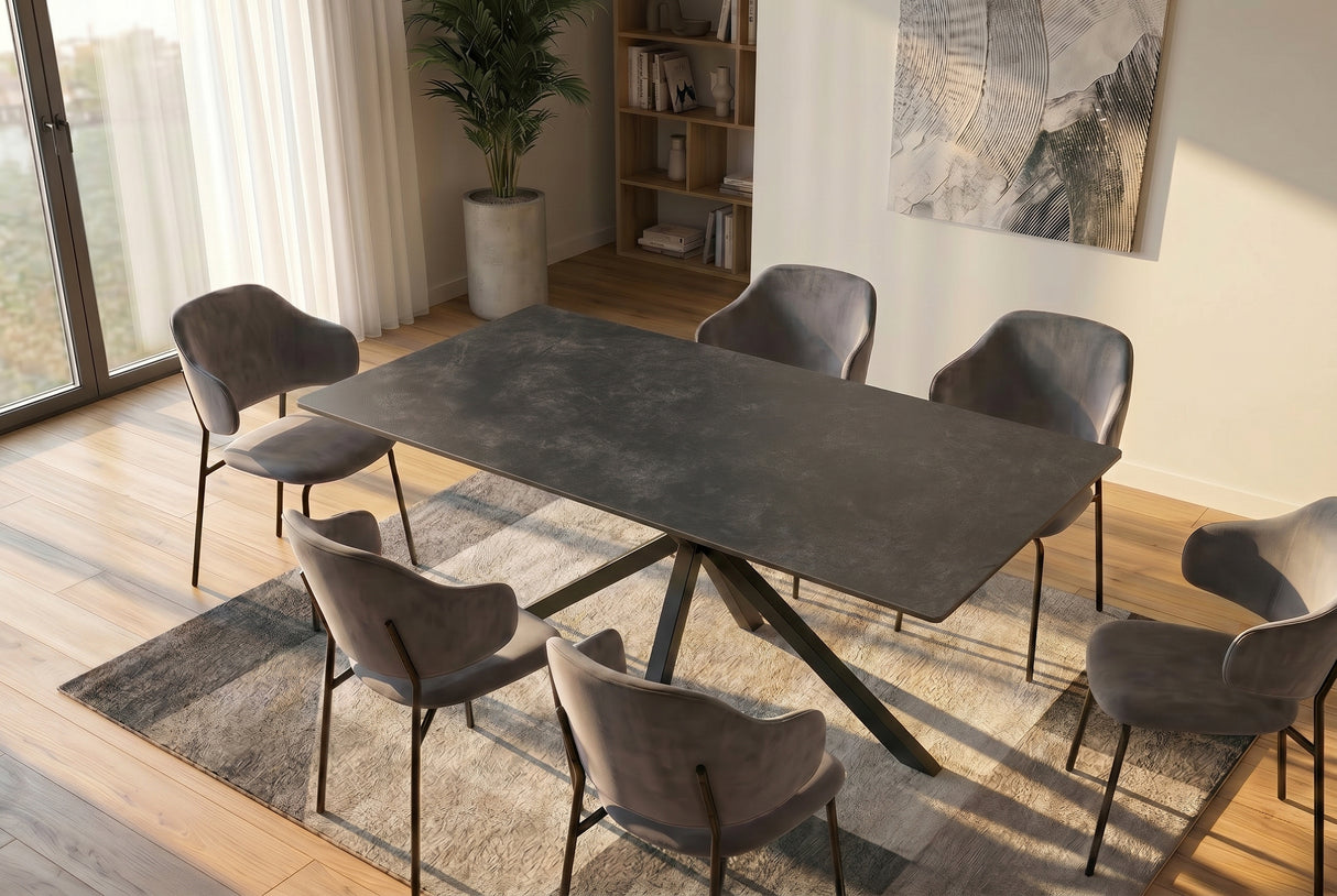Dining table GALAXIE 160cm w/ star frame ceramic grey