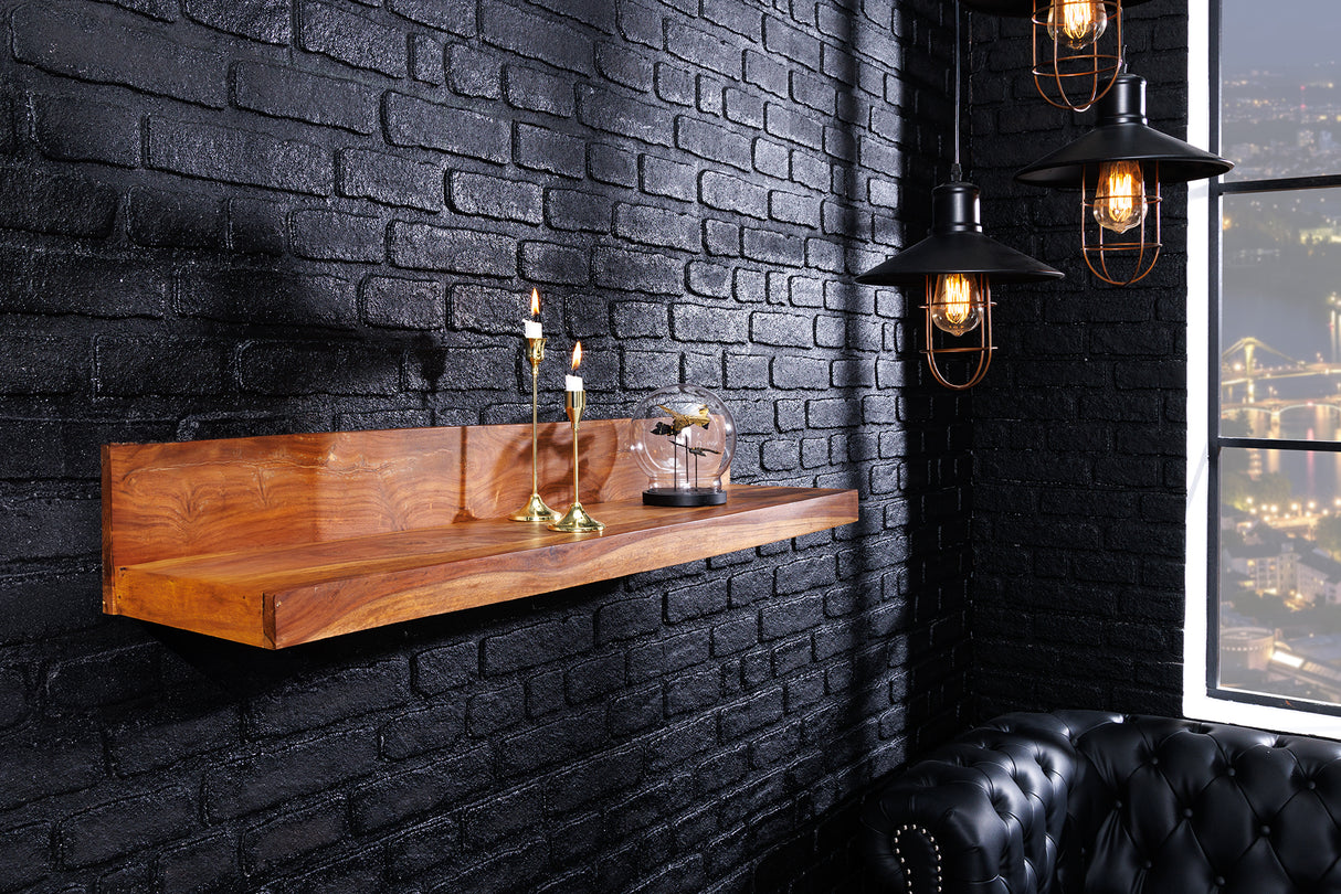 Wall shelf MAKASSAR 80cm natural stone finish sheesham wood