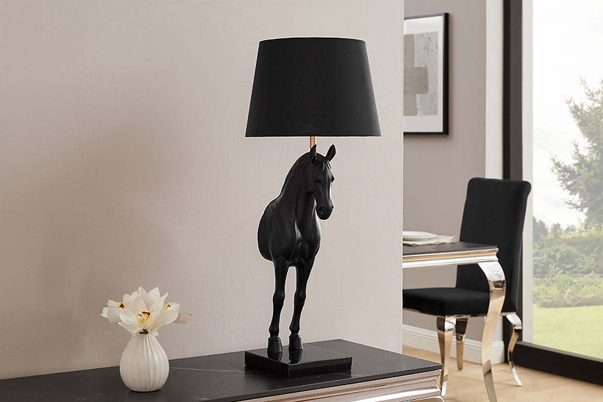 Table lamp BLACK BEAUTY 75cm horse sculpture black gold