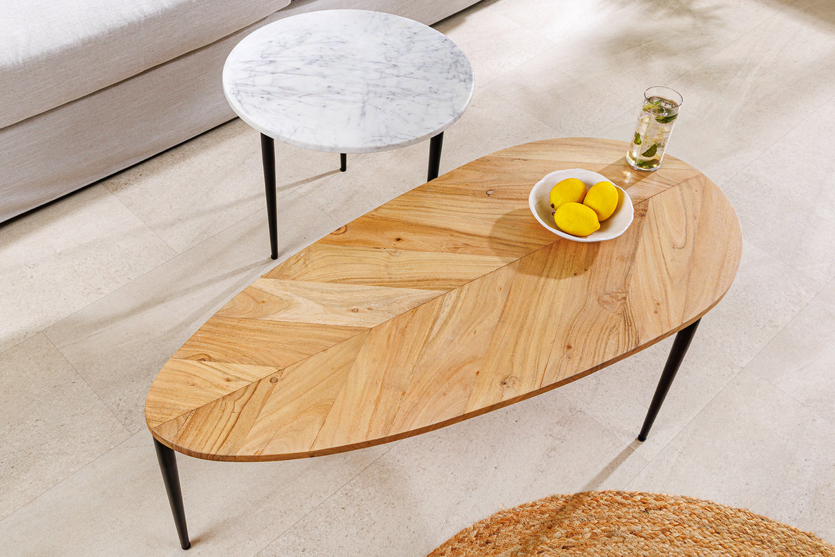 Coffee table ADLON set of 2 acacia wood natural and marble white
