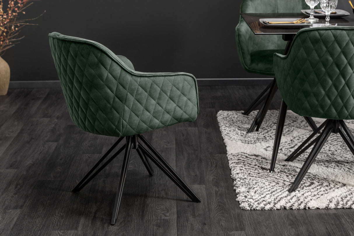 Swivel chair EUPHORIA rotatable 180° with armrests velvet dark green
