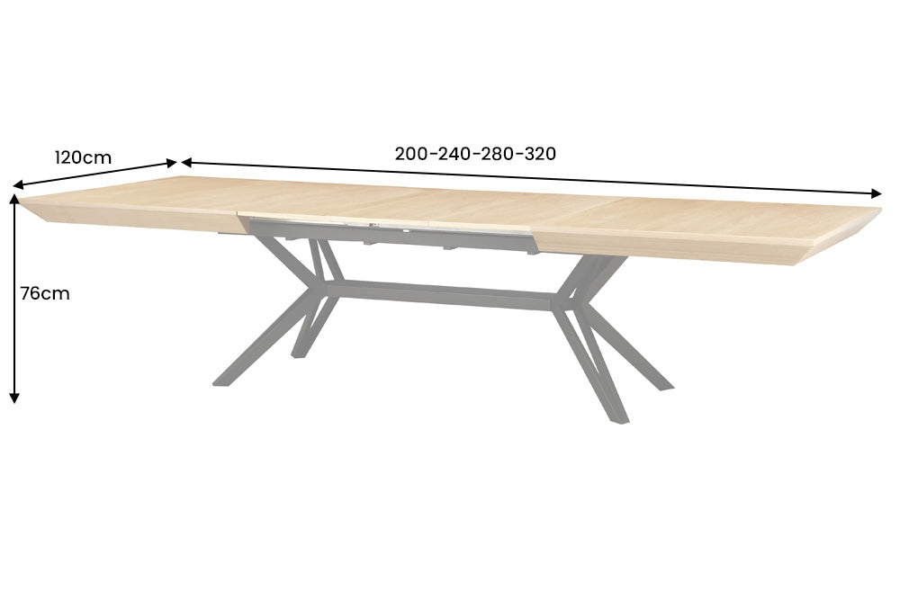 Dining table GIANT 200-320cm extendable natural oak wood look w/ black metal frame