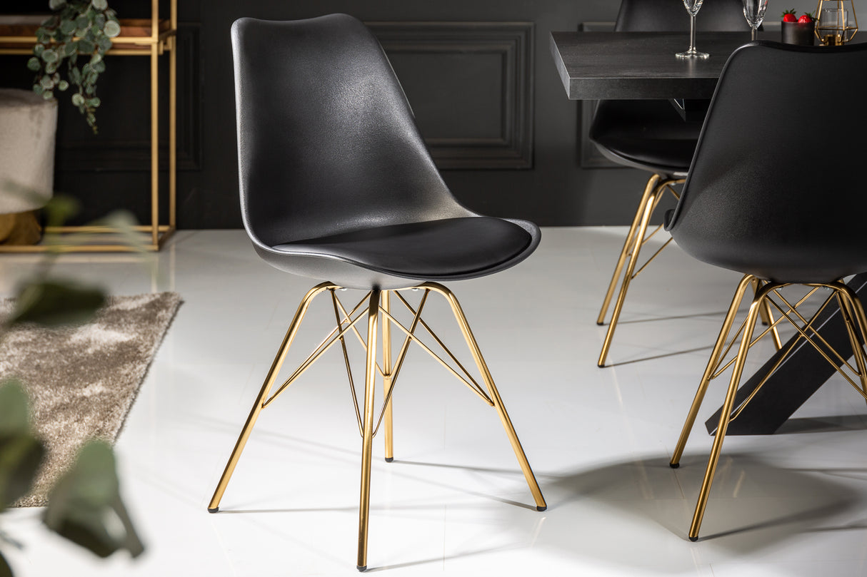 Stuhl SCANDINAVIA MASTERPIECE Kunstleder schwarz goldene Beine