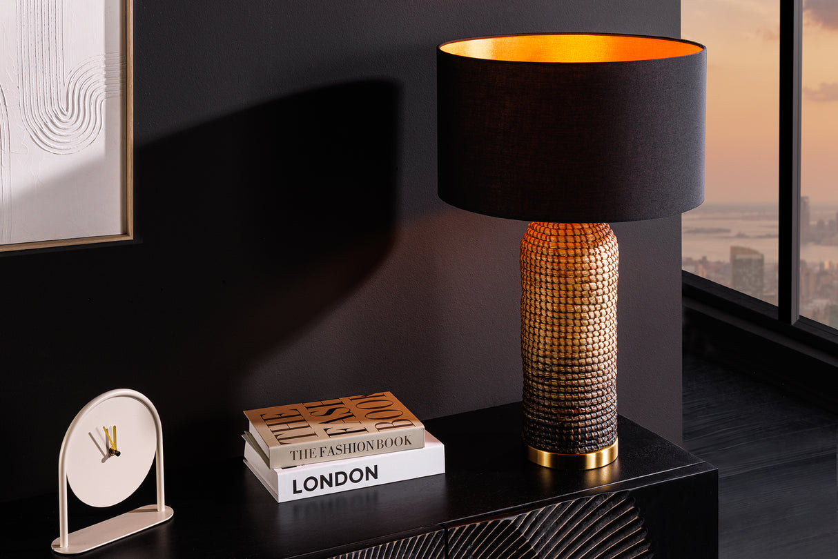 Table lamp ZEA 60cm gradient seagrass natural brown gold w/ lampshade rough linen black