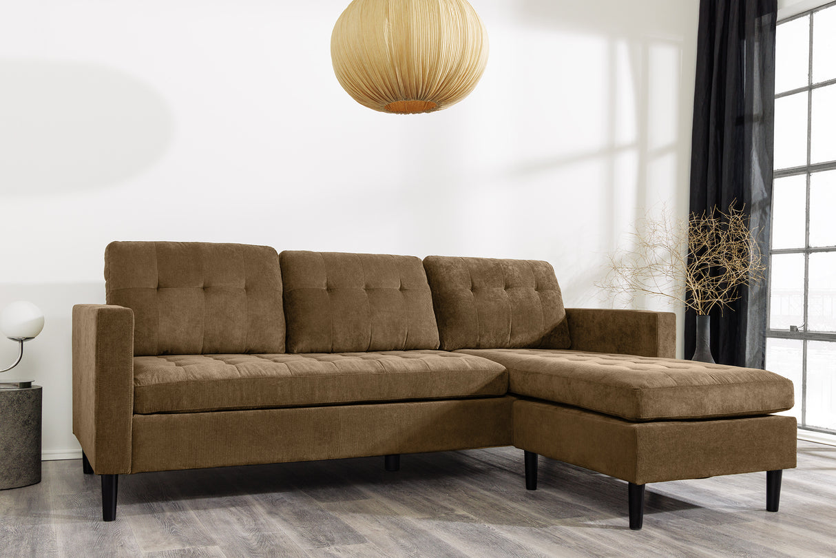 Ecksofa STOCKHOLM 220cm 3-Sitzer Cord braun