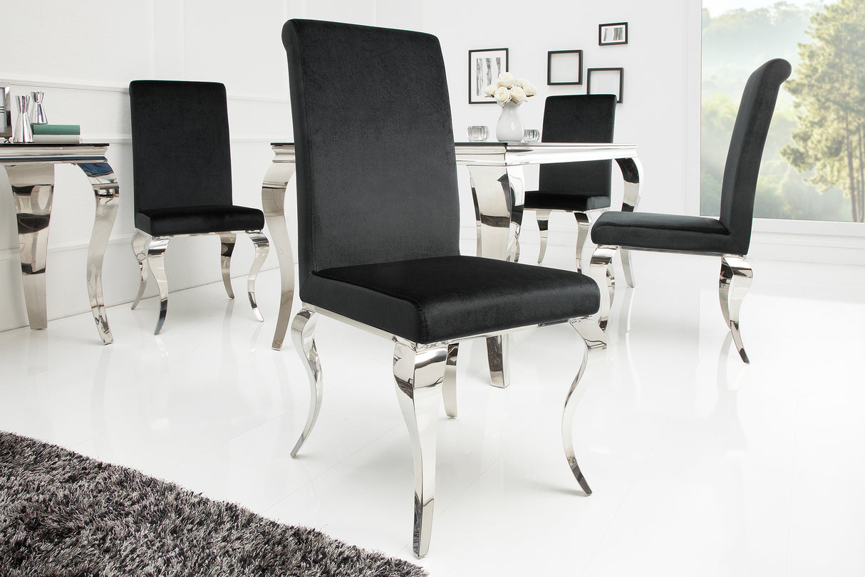 Chair MODERN BAROCK w/ silver legs velvet black