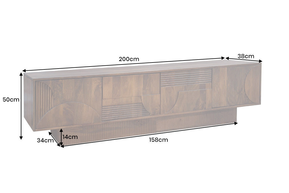 TV Board ART DECO 200cm 3D mango wood brown