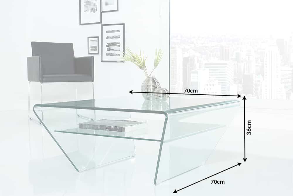 Coffee table FANTOME 70cm trapeze w/ tray 12mm tempered glass