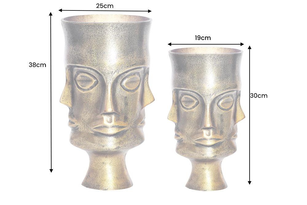 Pflanzvase FACE 2er Set Aluminium Antik Messing