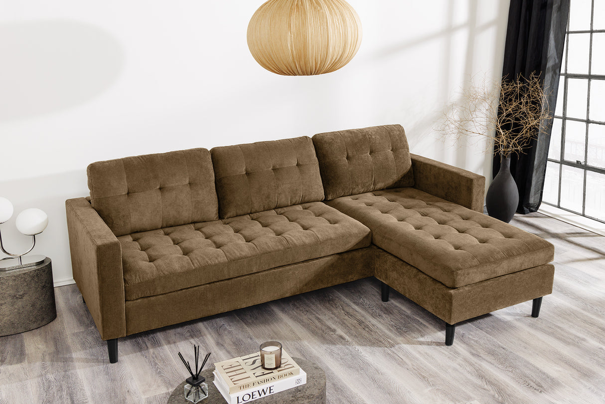 Ecksofa STOCKHOLM 220cm 3-Sitzer Cord braun