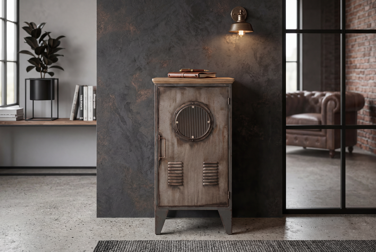 Cabinet NAUTILUS 80cm pine wood metal vintage brown