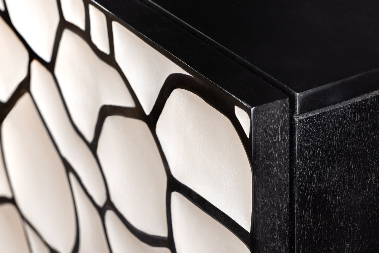 Highboard VULCANO 120cm 3D mosaic mango wood black white