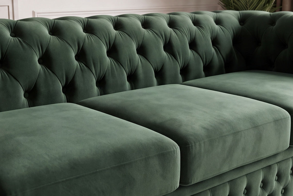 Sofa CHESTERFIELD 3-seater button tufted velvet emerald green w/ decorative stud trim