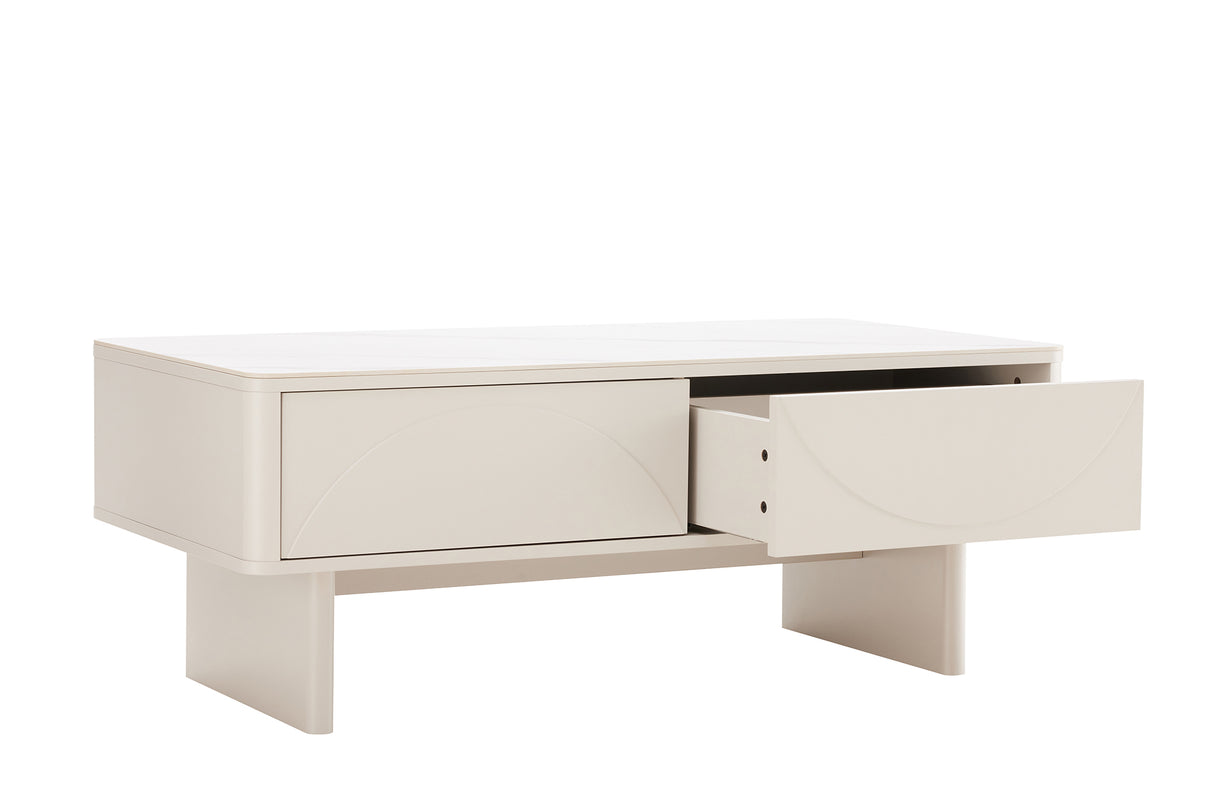 Couchtisch SAVOY 120 cm 3D weiß mit weißer Marmorkeramikplatte
