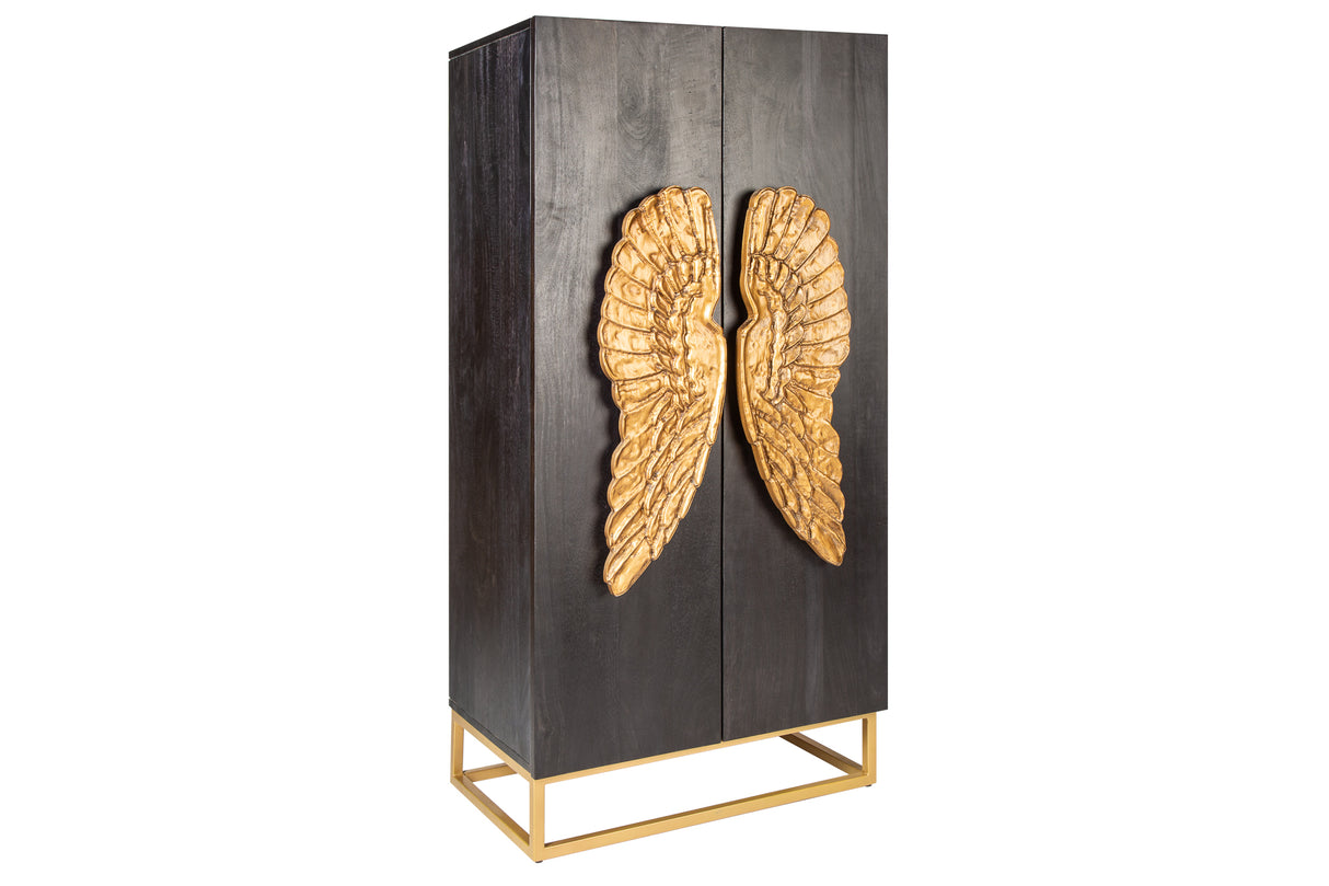 Highboard ANGEL 140cm Mangoschwarz mit goldenen Flügeln