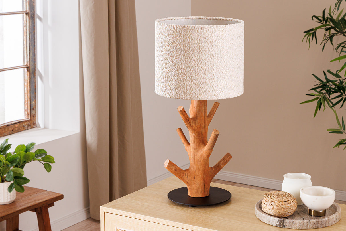 Table Lamp JEWELRY 60cm natural mangosteen wood lampshade bouclé white
