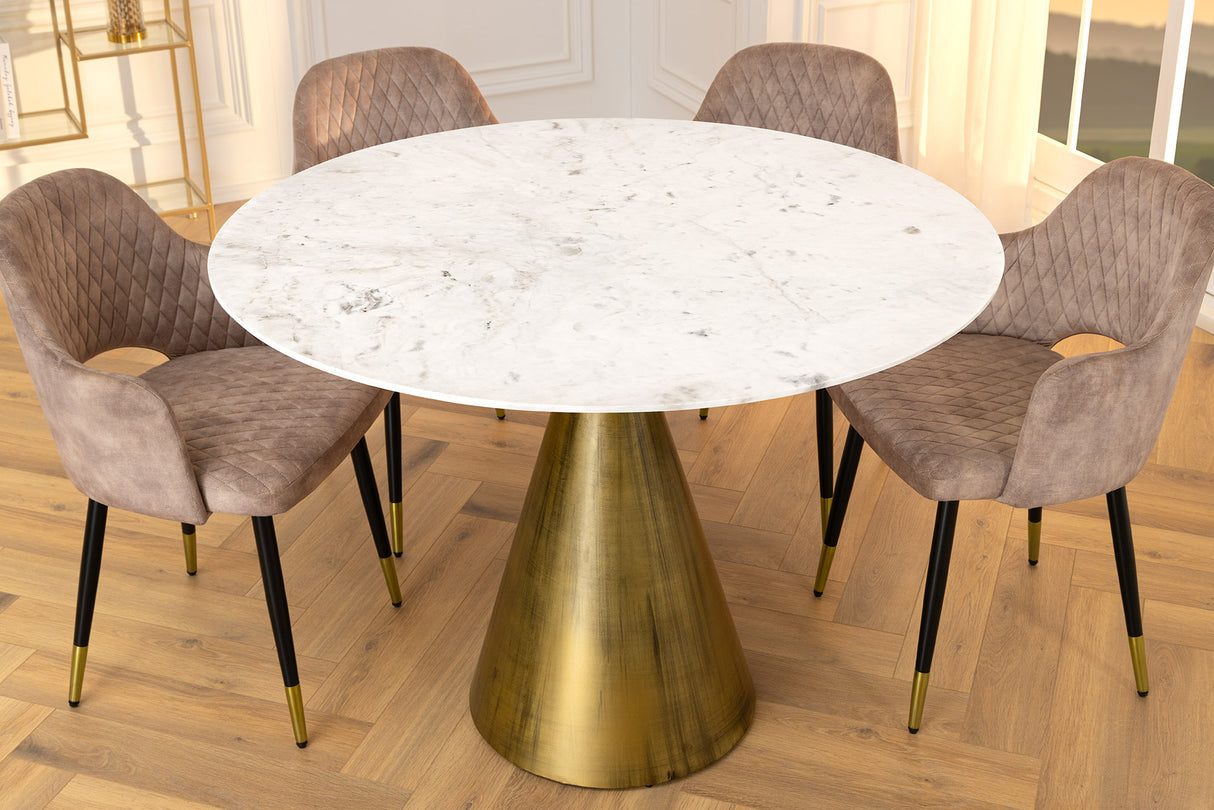 Dining table ELEGANCIA Ø 100cm iron base copper and marble top white
