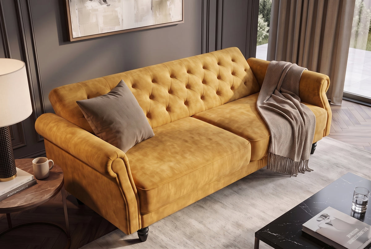 Sofa bed MAISON BELLE AFFAIRE 220cm velvet mustard yellow