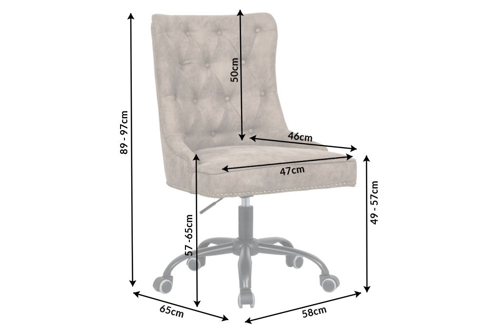 Bürostuhl VICTORIAN 49-57cm Mikrofaser braun im Chesterfield Stil