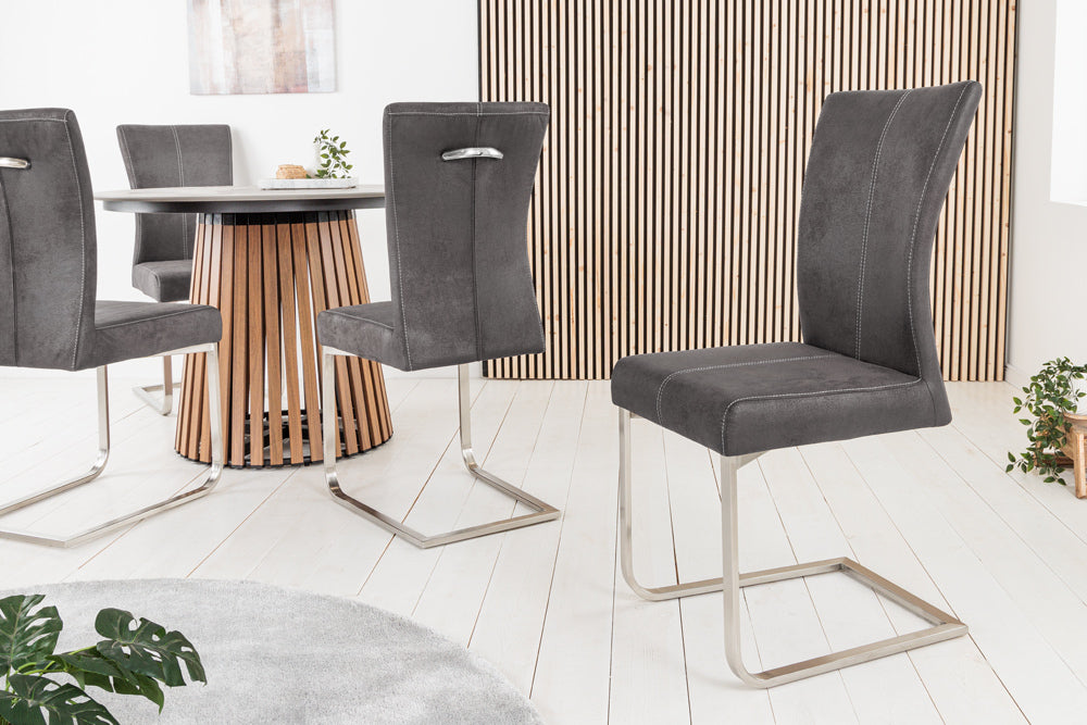 Cantilever chair SAMSON w/ silver handle microfibre grey