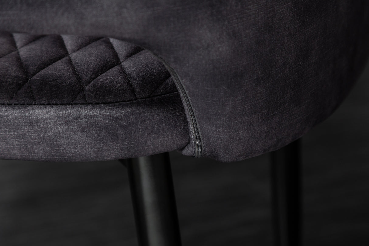 Chair PARIS w/ armrests velvet with decorative quilting grey