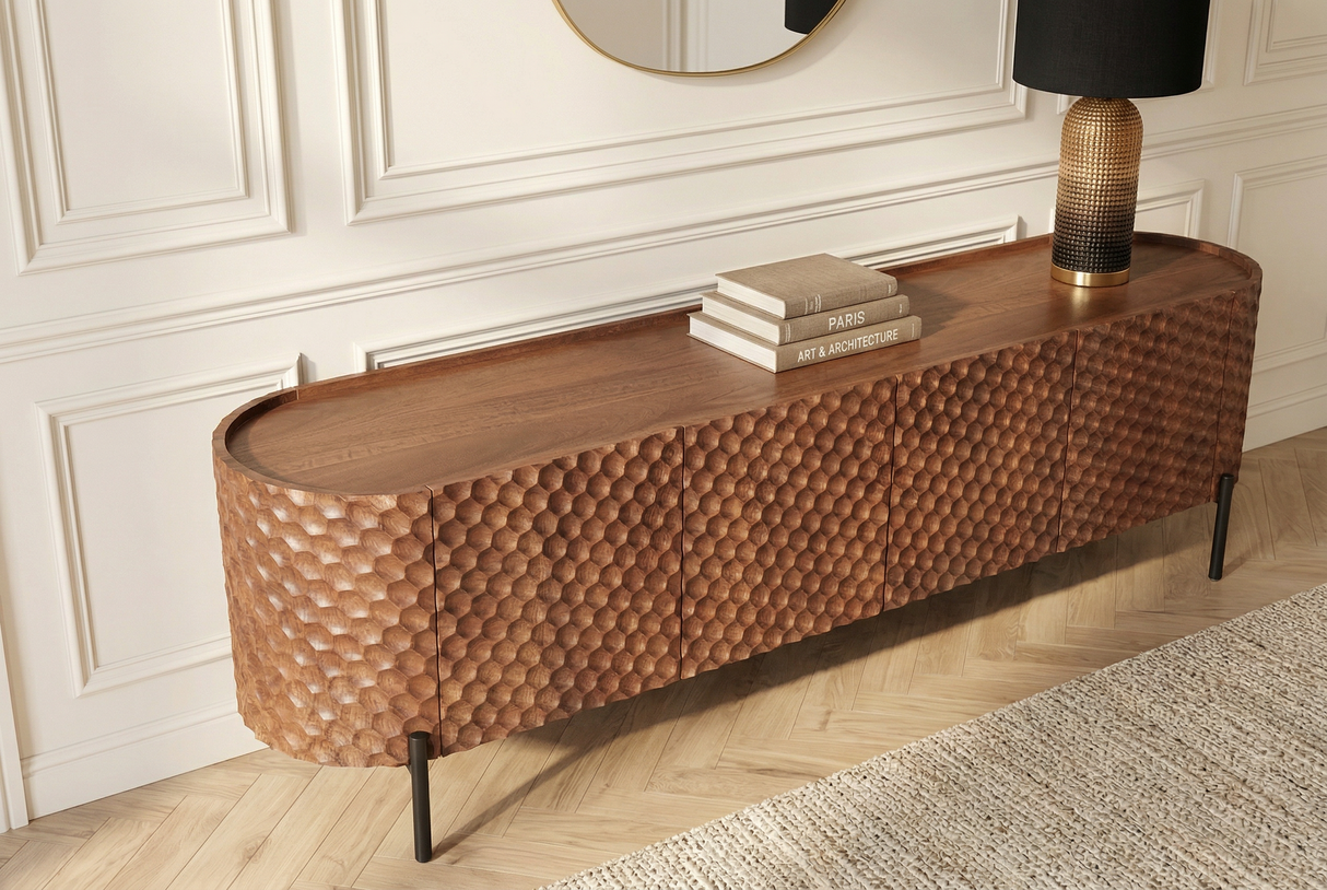 TV-Board ADLON 200cm 3D massive mango wood w/ black frame