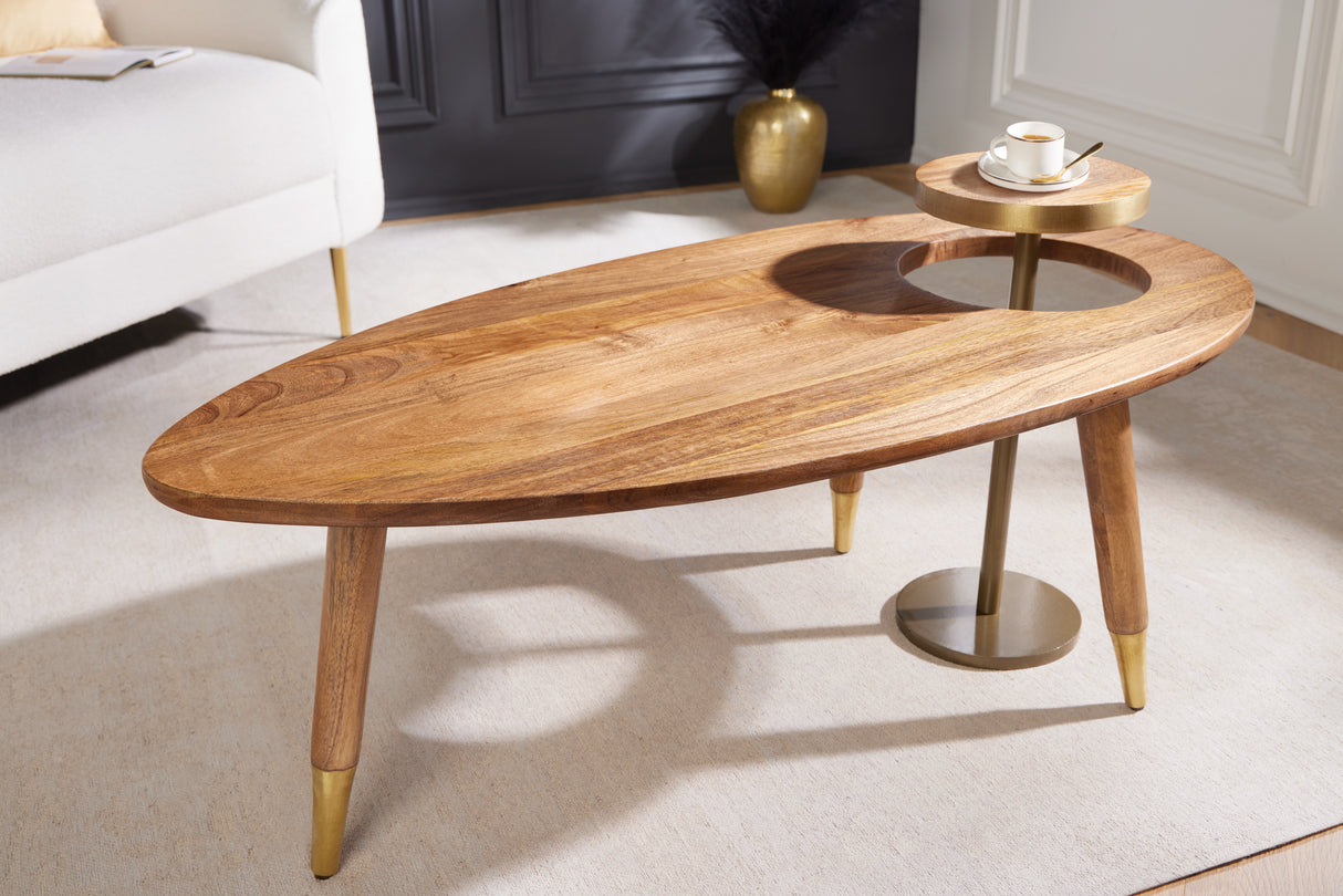 Couchtisch GATSBY 110cm Retro-Stil Mangoholz braun golden