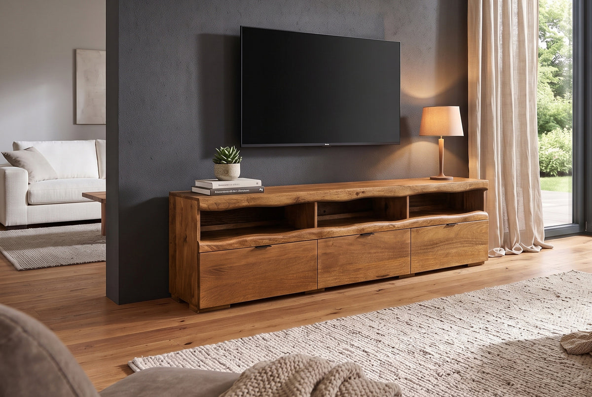 TV-Board GRAND MANGO 180cm mango wood brown w/ remote-controlled LED light