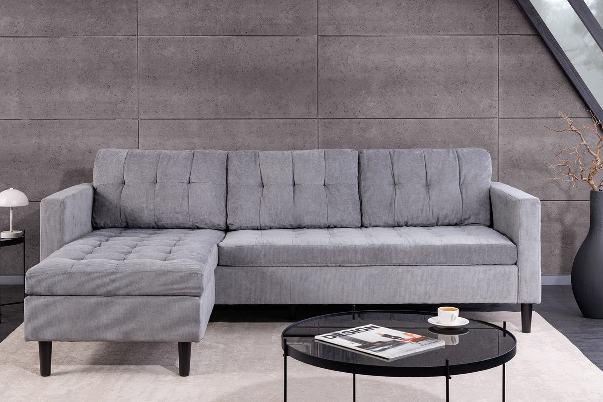 Ecksofa STOCKHOLM 220cm 3-Sitzer Cord grau