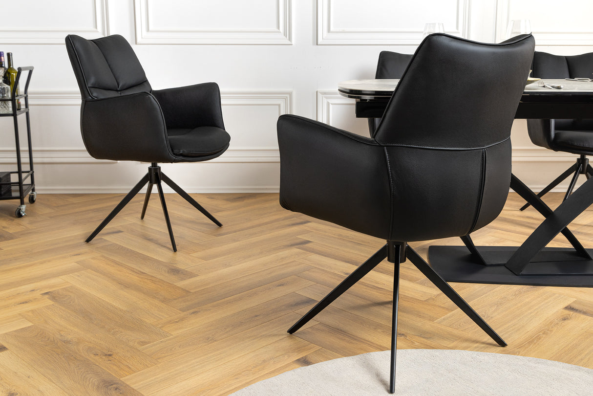 Swivel chair PAPILLON rotatable 360° w/ armrests frame black leather black