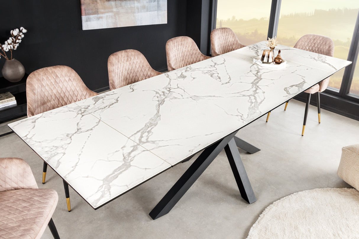 Esstisch MARVELOUS 180-220-260cm Keramik Marmor Optik weiß