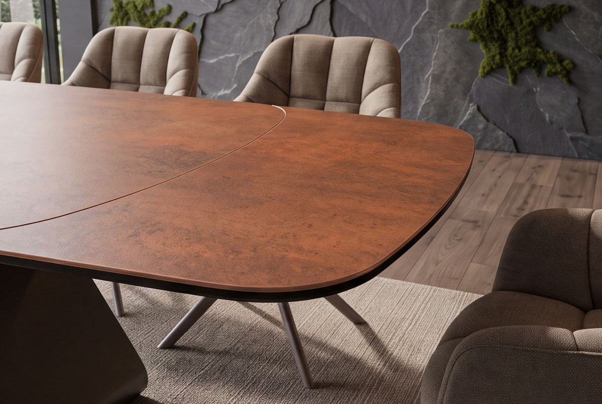 Dining table INFINITY 180-220-260cm boat-shaped extendable spanish ceramic rust brown