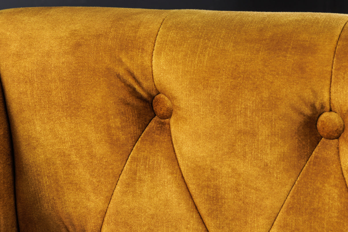 Ohrensessel CHESTERFIELD Antik-Look Samt senfgelb