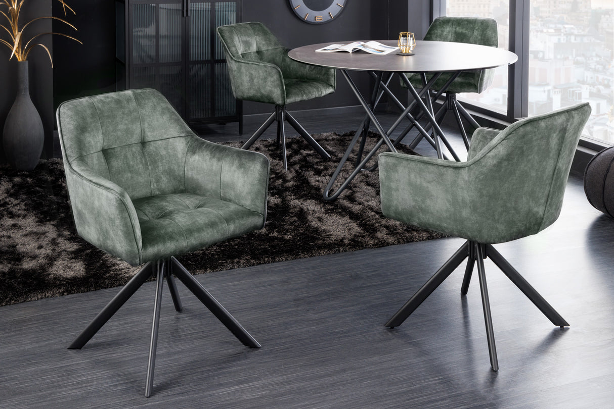 Swivel chair LOFT 180° with armrests velvet green