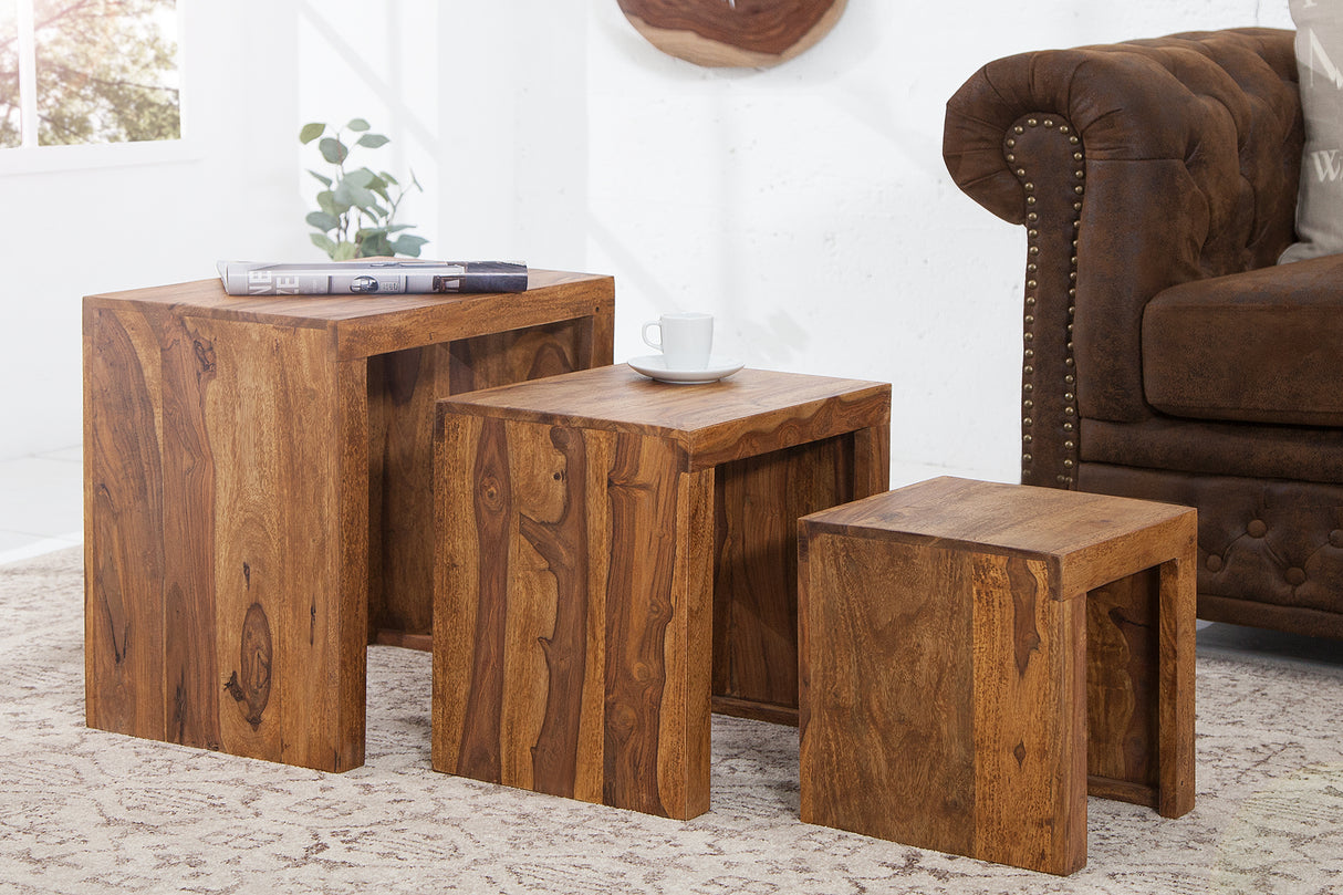 Beistelltisch MADEIRA 3er-Set aus Sheesham-Holz