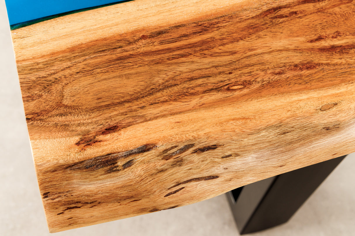 Coffee table LIQUID 110cm acacia wood blue epoxy strip