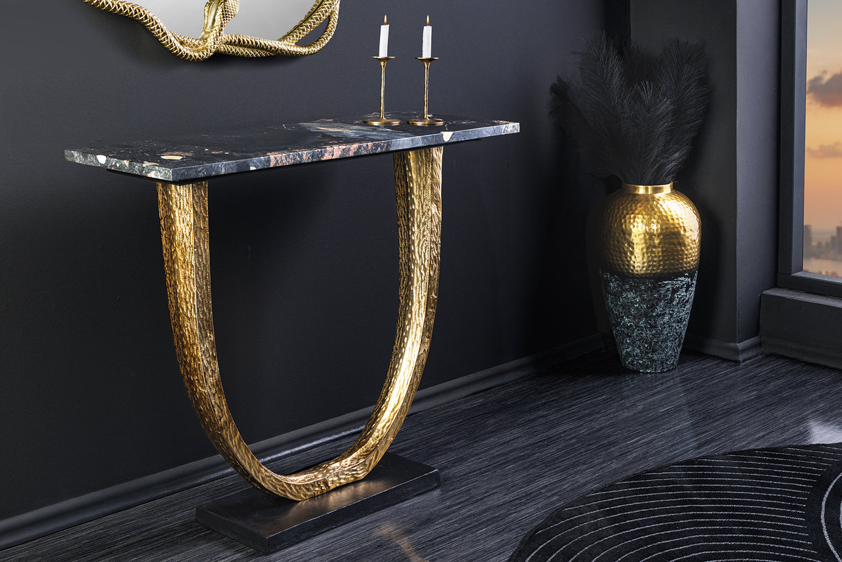Console OMEGA 80cm marble black w/ golden frame handmade