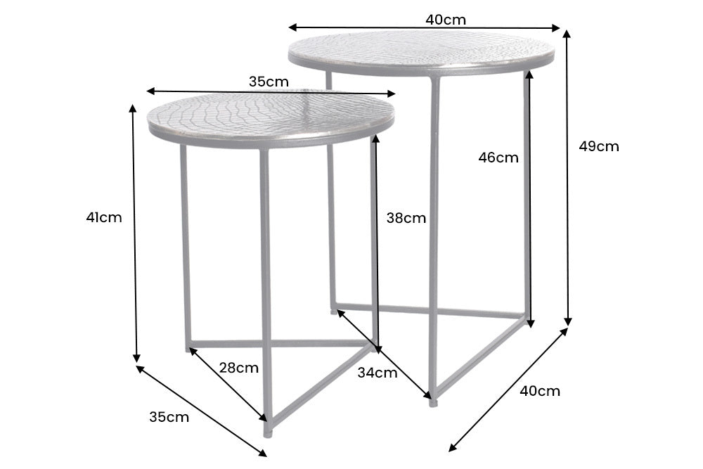 Side table ELEMENTS 40cm crocodile look set of 2 antique silver
