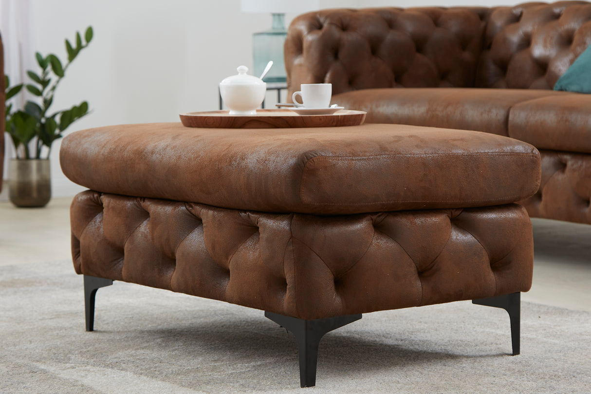 Stool MODERN BAROCK 90cm antique brown in chesterfield style