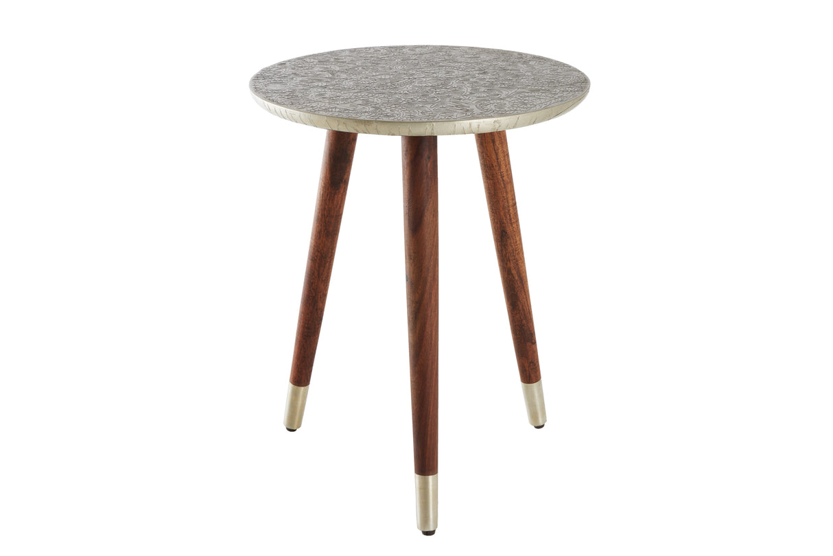 Side table ALCASAR 50cm mango wood and coated metal antique silver
